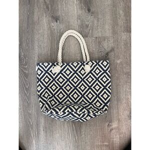 Summer and Rose Brittney Geometric Tote Beach Bag Navy Blue Cream Boho Summer